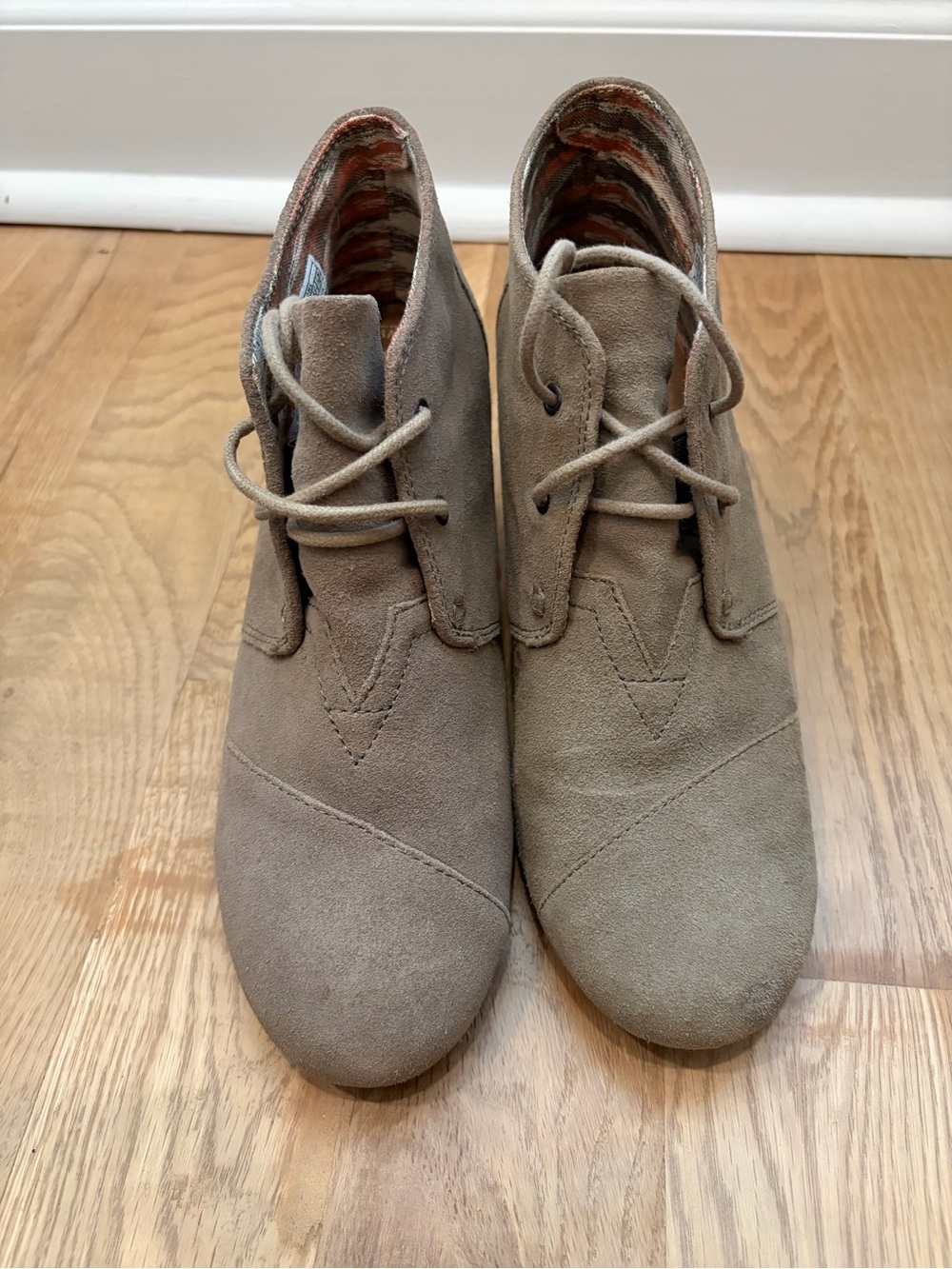 Toms Taupe Suede Lace-Up Ankle Booties